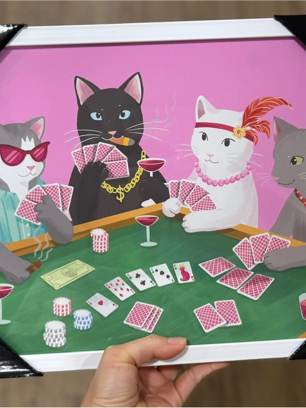 Decorative Pink Cat Poker Wall Art Print